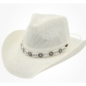 C.C. Women Cowboy Hat Pearl & Rhinestone Jewel Charm Trim Band White Cowgirl NWT
